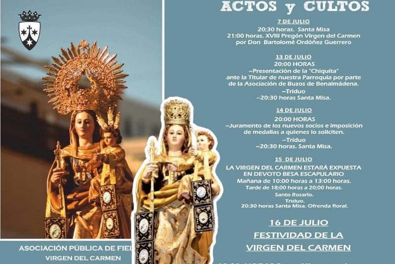 HOY COMIENZA EL TRIDUO EN HONOR A LA VIRGEN DEL CARMEN, CON EL ENCUENTRO EN LA PARROQUIA DEL CARMEN DE SU TITULAR CON LA 'CHIQUITA'