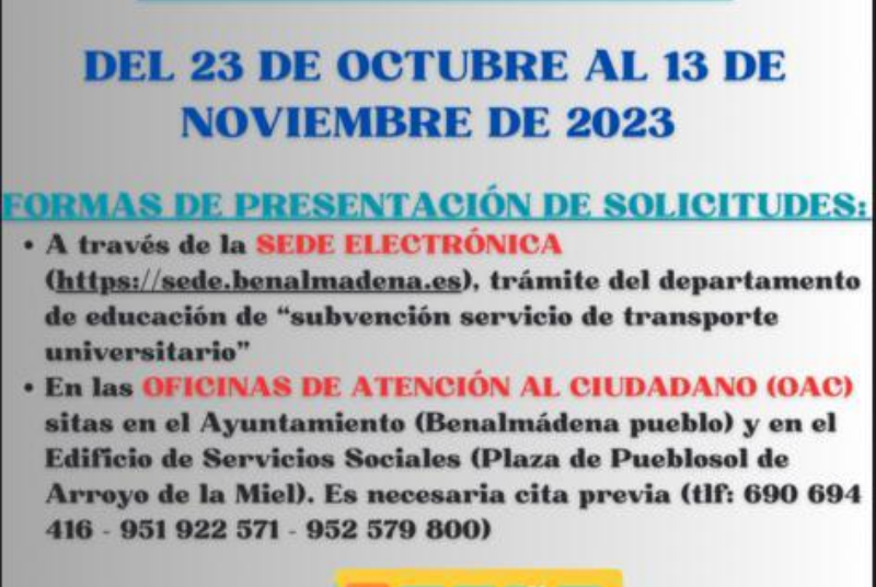 El Ayuntamiento de Benalmádena abre el plazo de presentación de solicitudes para el bus universitario